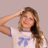 Blue Gingham Bow Baby Tee for teen girls – Shop The Headliner