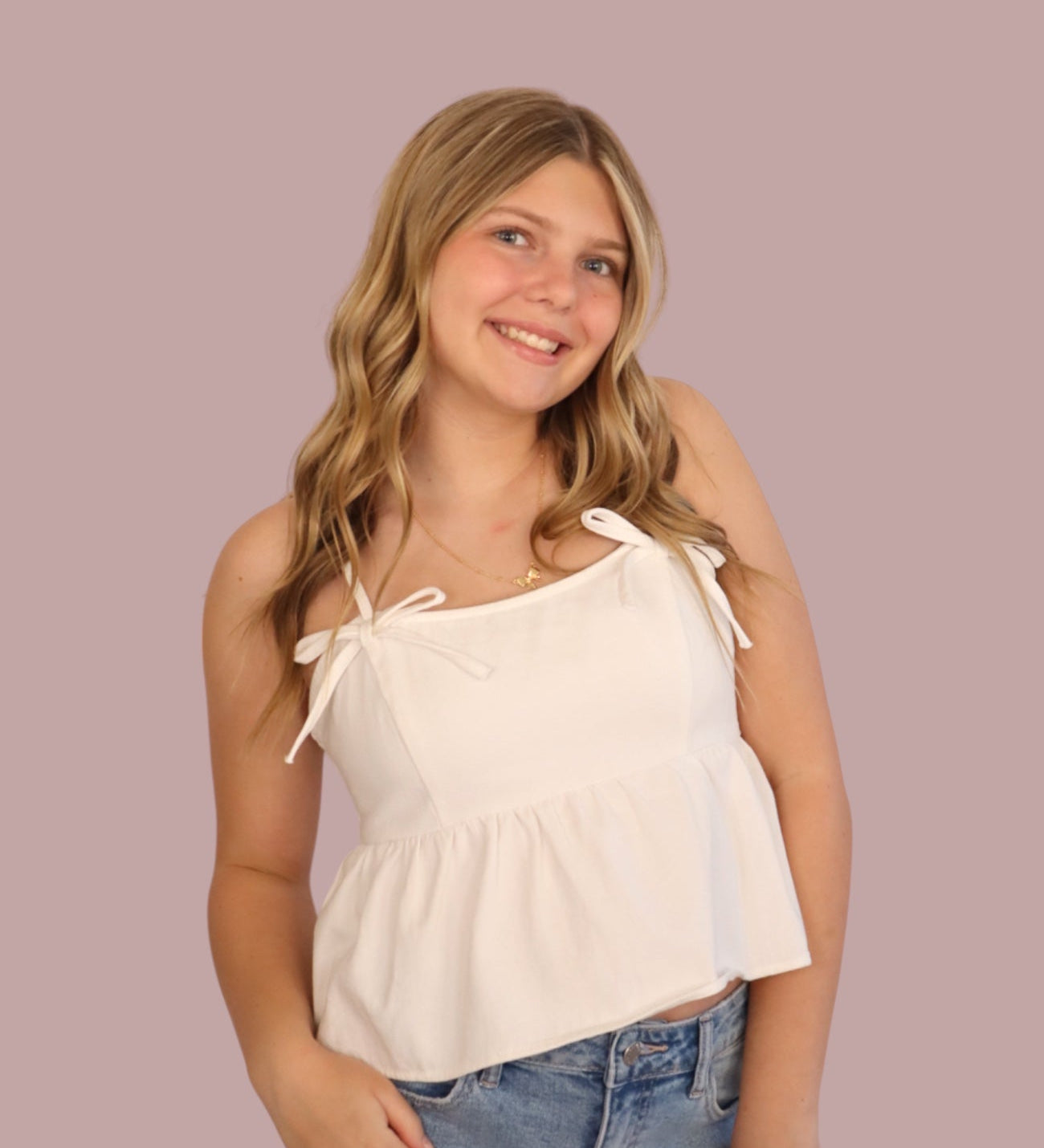 Bow Detail White Denim Top for teen girls – Shop The Headliner