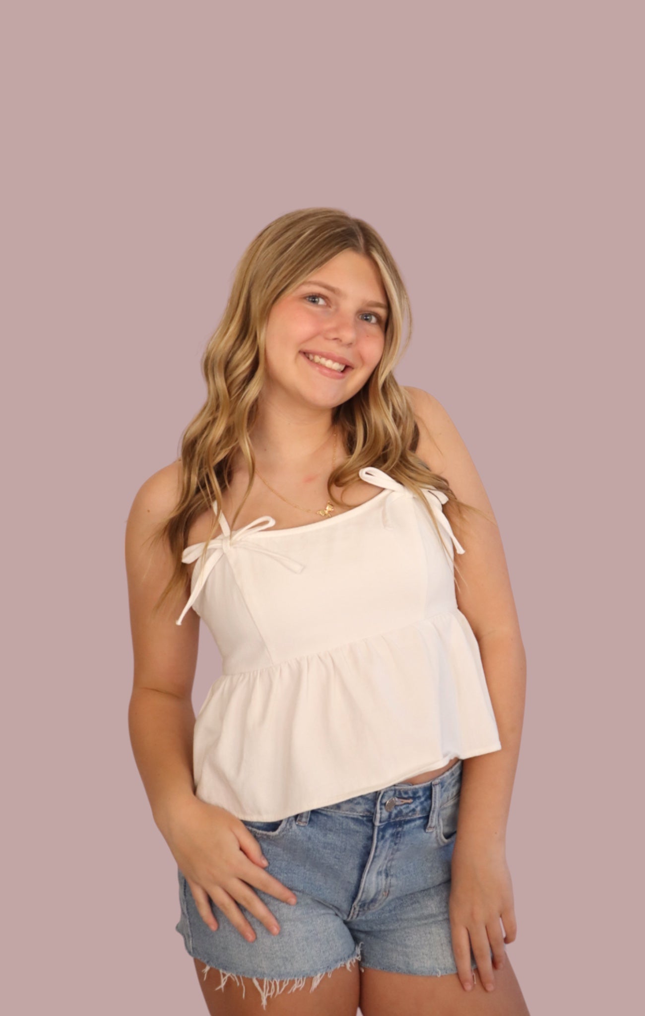 Bow Detail White Denim Top for teen girls – Shop The Headliner