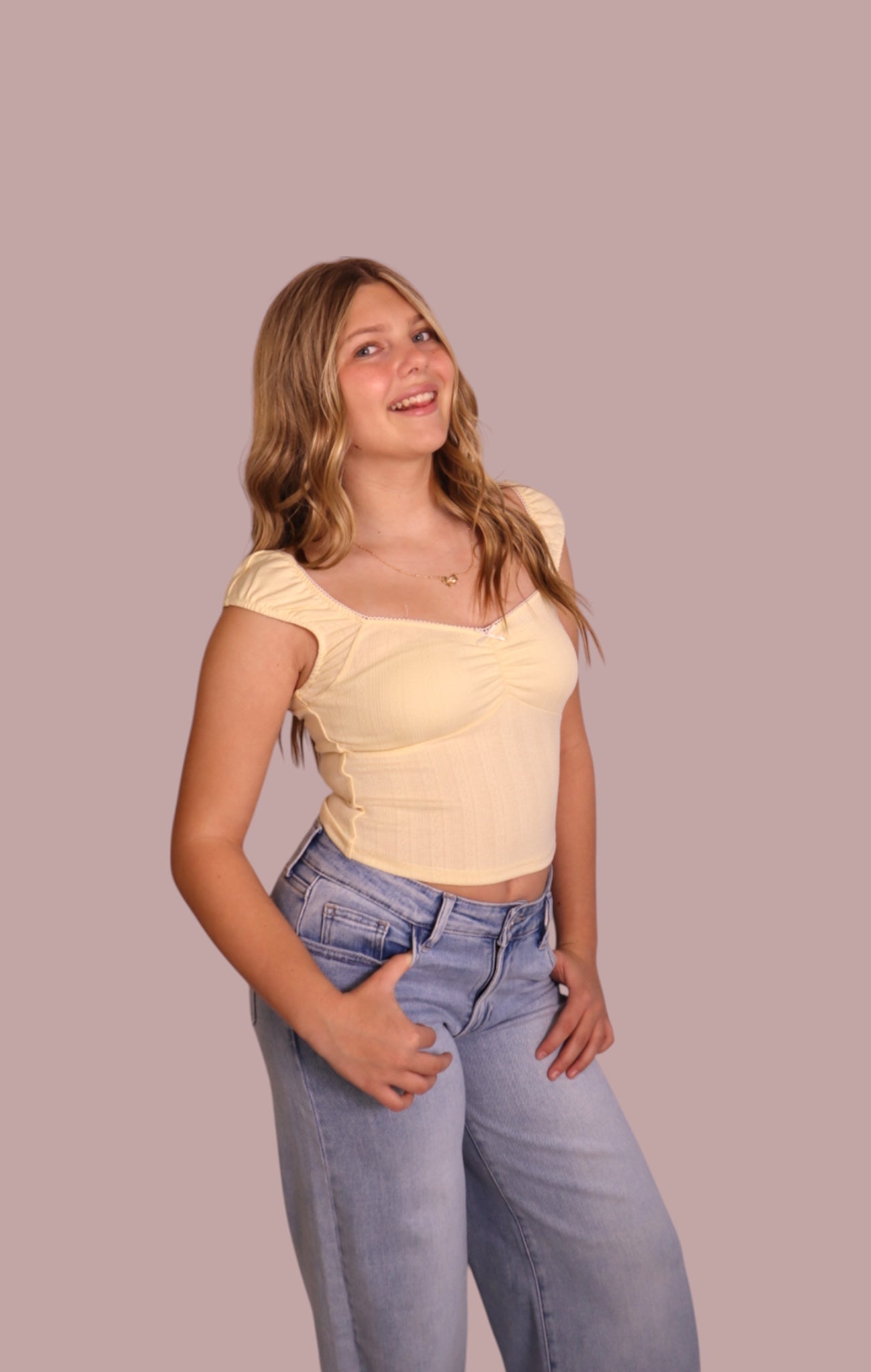 Butter Yellow Lace Bow Lined Cap Sleeve Top for teen girls – Shop The Headliner