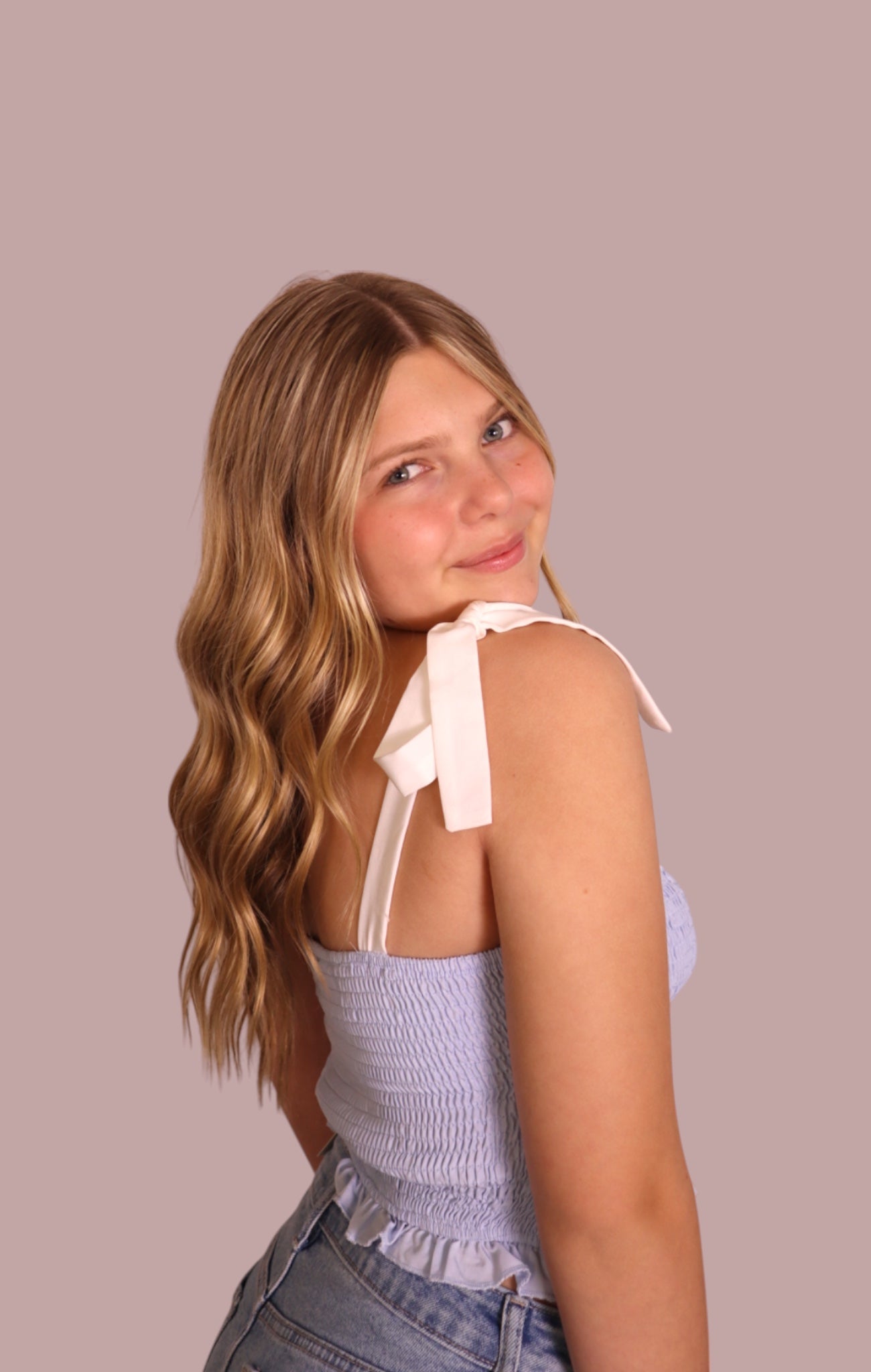 Smocked Blue Tank with Bow Straps for teen girls – Shop The Headliner