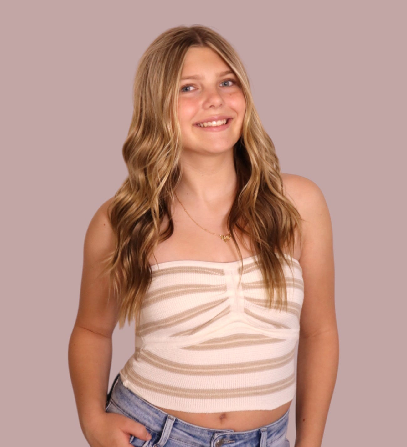 Taupe Stripe Sweater Tube Top for teen girls – Shop The Headliner