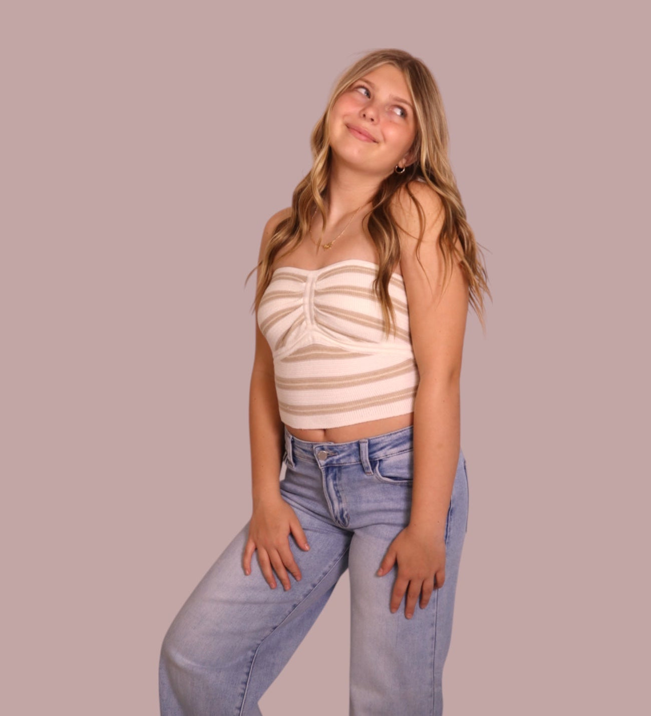 Taupe Stripe Sweater Tube Top for teen girls – Shop The Headliner